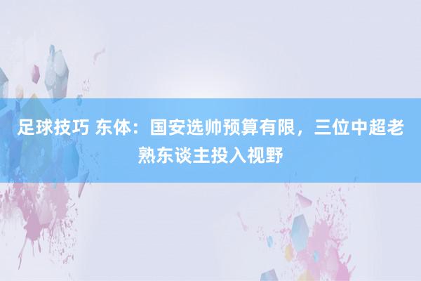 足球技巧 东体：国安选帅预算有限，三位中超老熟东谈主投入视野